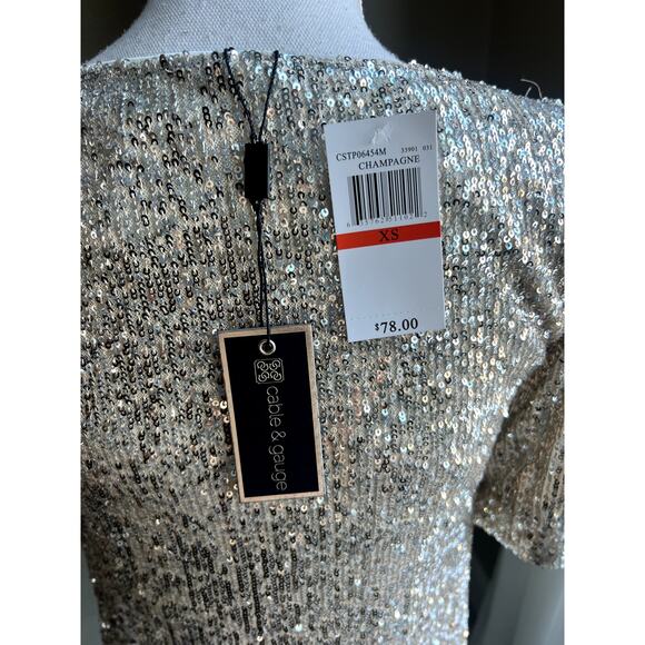 NWT Cable & Gauge champagne sequin top size XS - Picture 5 of 7